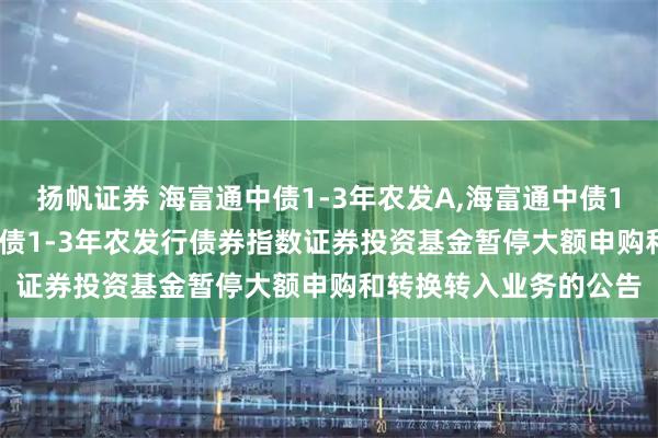 扬帆证券 海富通中债1-3年农发A,海富通中债1-3年农发C: 海富通中债1-3年农发行债券指数证券投资基金暂停大额申购和转换转入业务的公告